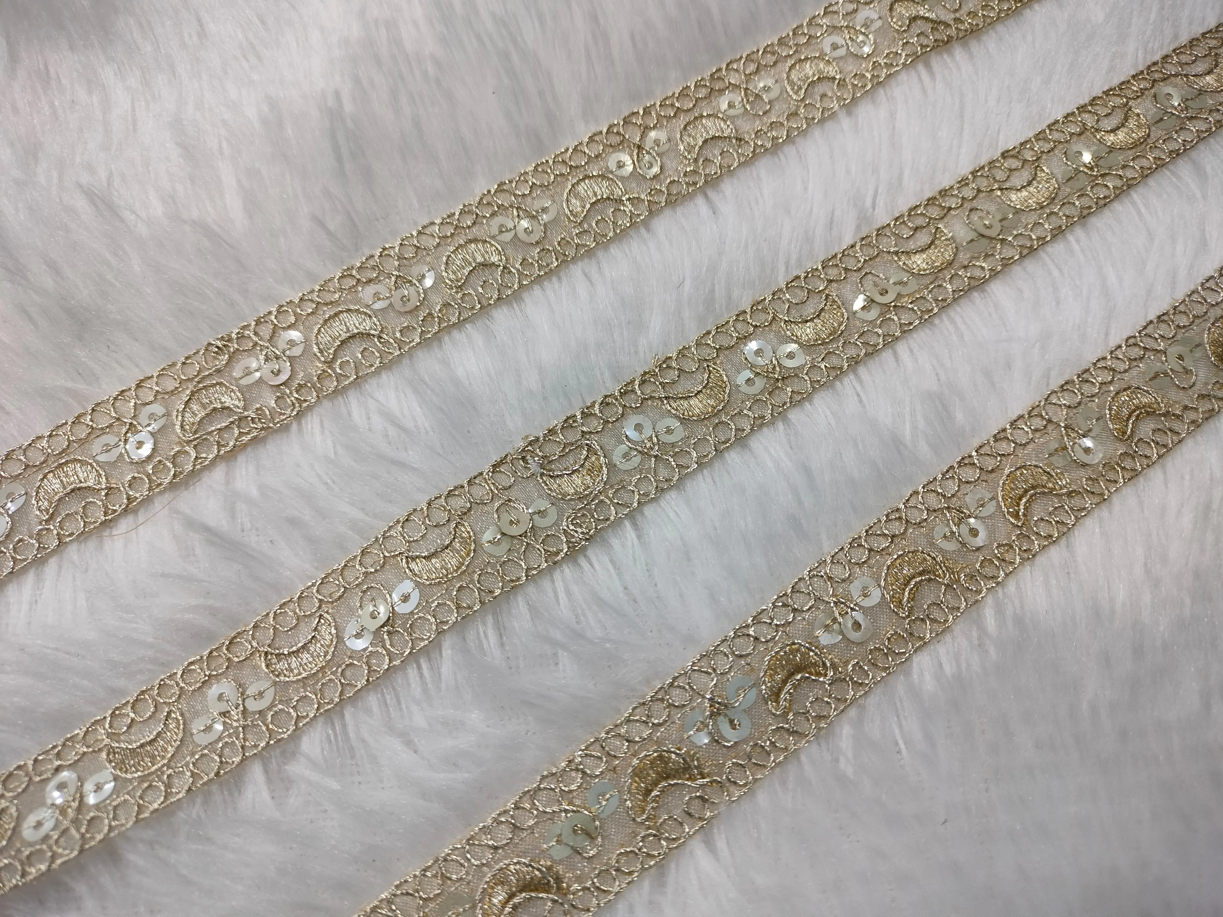 Light Gold Sequins Work Fancy Zari Embellished Trim