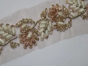 Light Golden Beads Handwork Embellished Embroidered Border