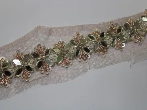 Light Golden Mirror and Sequins Handwork Embellished Embroidered Border