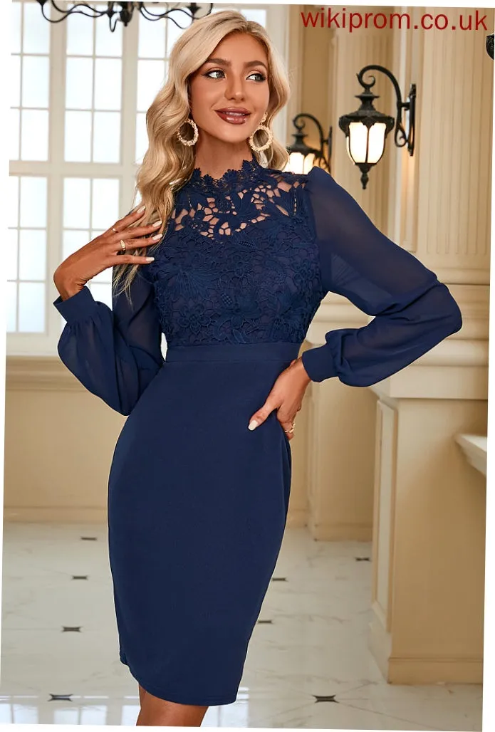 Long Elegant Club Dresses Mandy Cotton Blends Sleeves Neck Mini Lace Round Dresses Bodycon