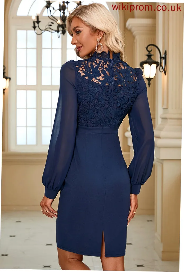 Long Elegant Club Dresses Mandy Cotton Blends Sleeves Neck Mini Lace Round Dresses Bodycon