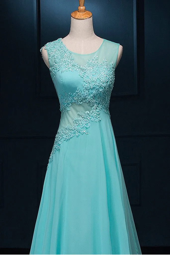 Long Lace Beaded Chiffon Modest Empire Prom Dresses PFP1325