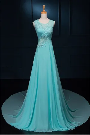 Long Lace Beaded Chiffon Modest Empire Prom Dresses PFP1325