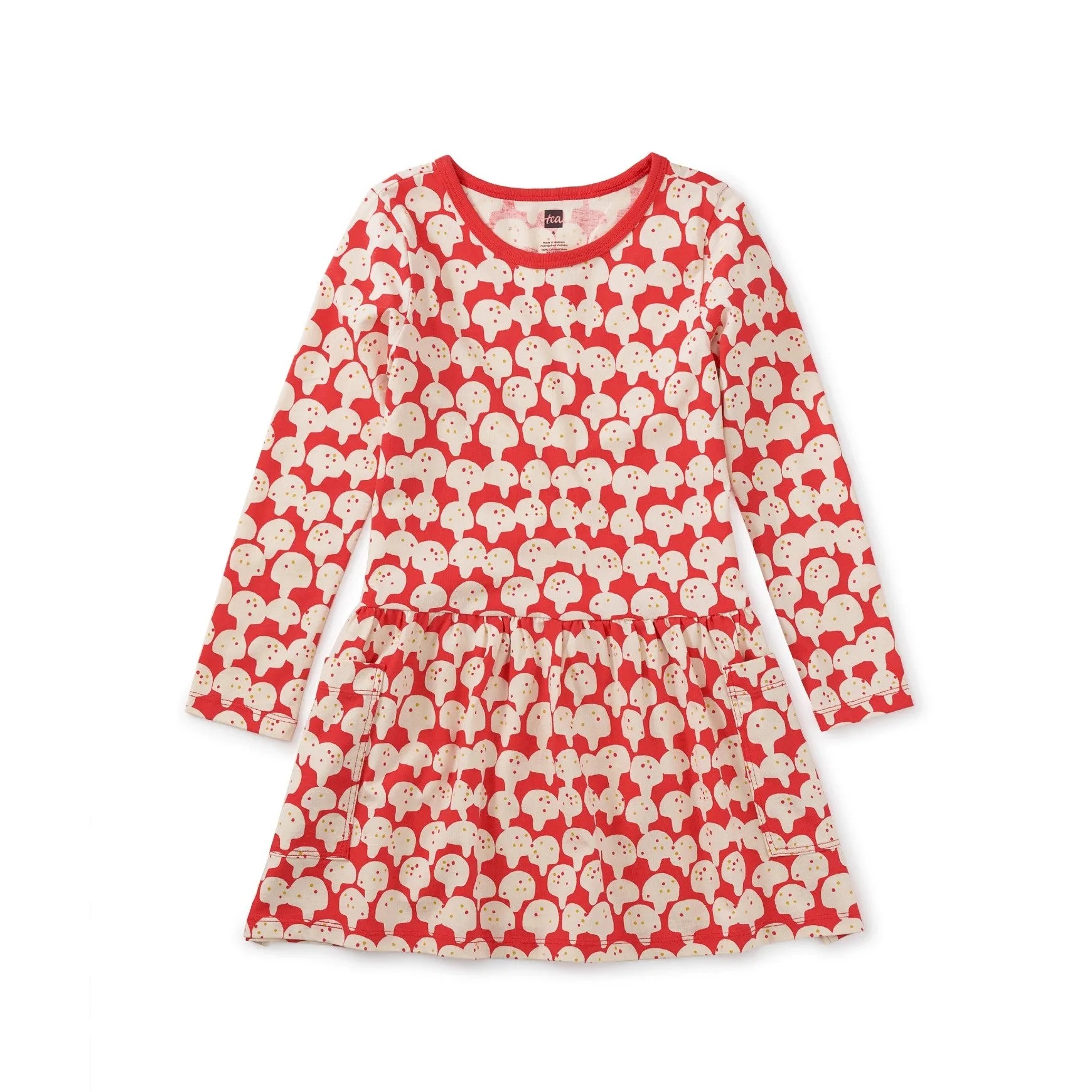 Long Sleeve Pocket Dress: Spotted Mushrooms