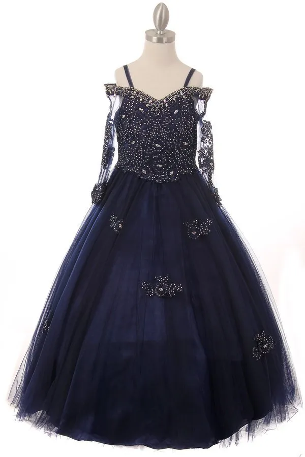 Long Sleeve Tulle Satin Girl Mini Quince by Cinderella Couture USA AS8002