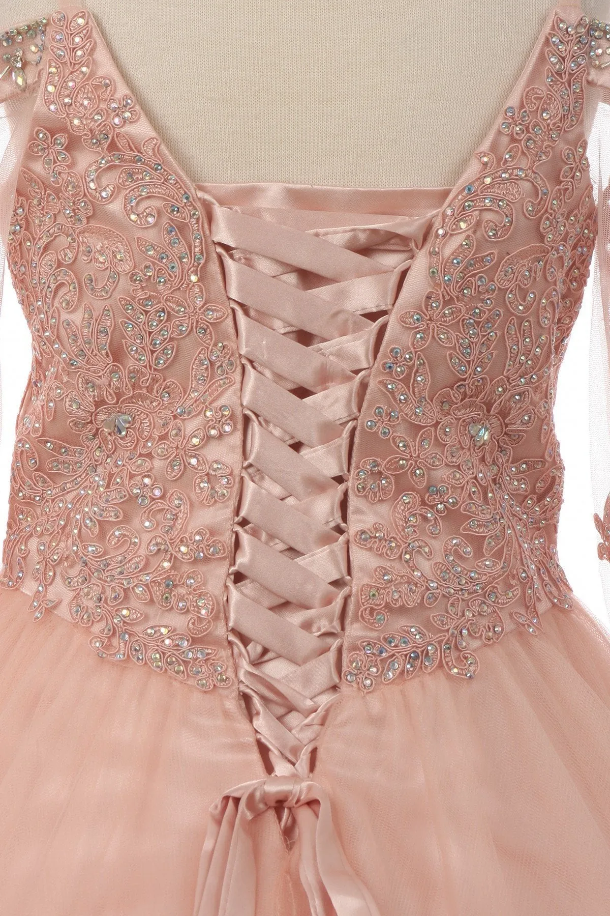 Long Sleeve Tulle Satin Girl Mini Quince by Cinderella Couture USA AS8002