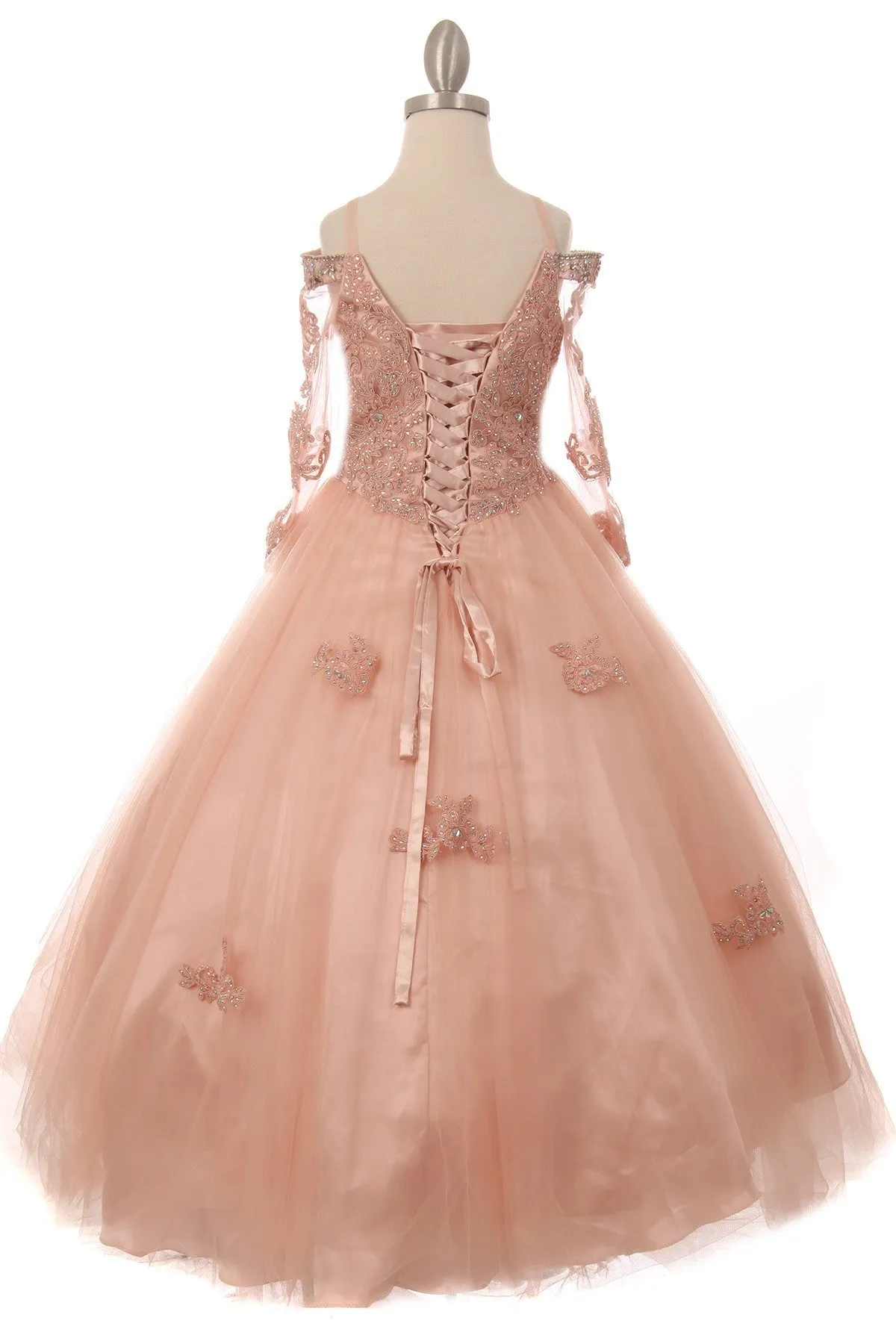Long Sleeve Tulle Satin Girl Mini Quince by Cinderella Couture USA AS8002