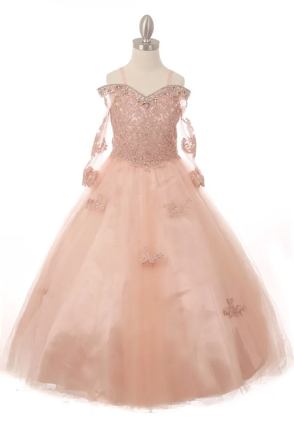 Long Sleeve Tulle Satin Girl Mini Quince by Cinderella Couture USA AS8002