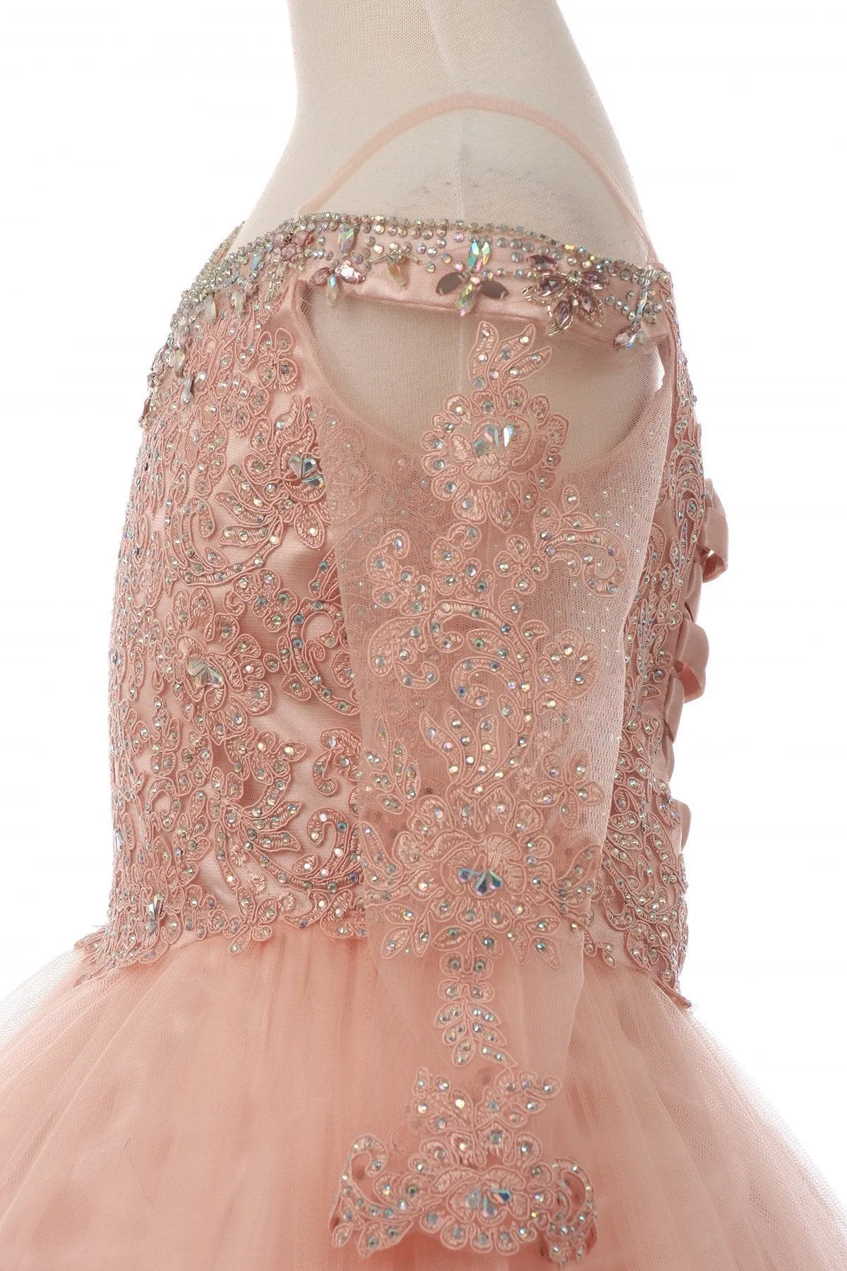 Long Sleeve Tulle Satin Girl Mini Quince by Cinderella Couture USA AS8002