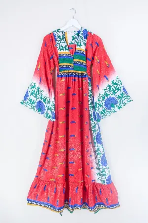 Lunar Maxi Dress - Vintage Sari - Bright Candy Red Nouveau - Size XS