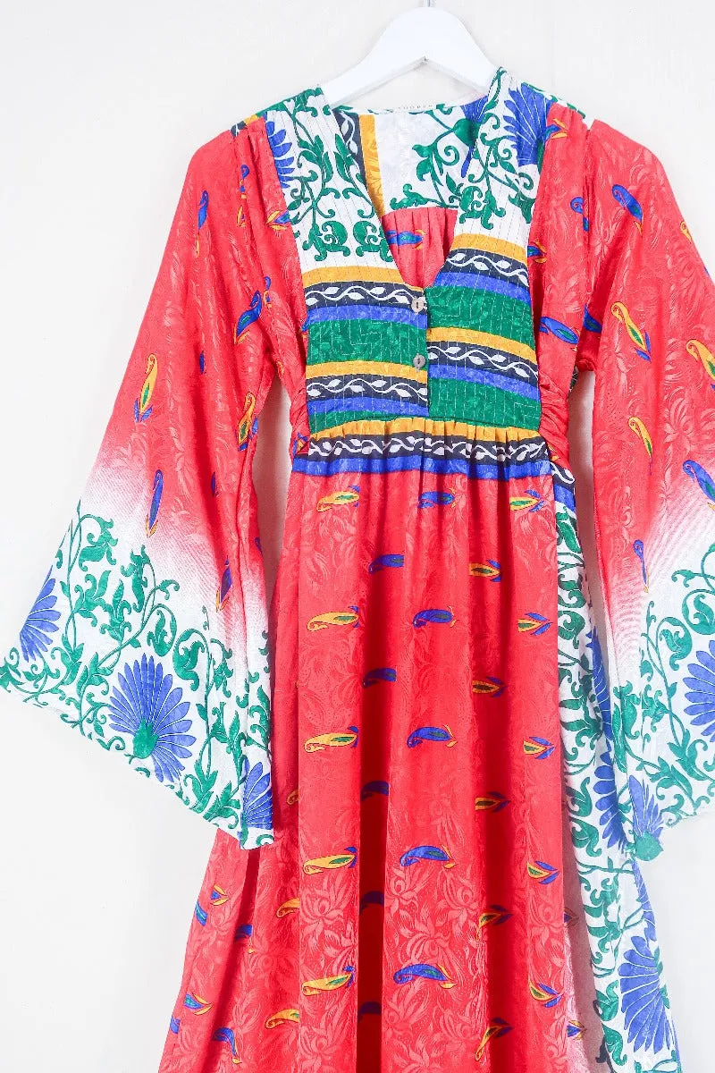 Lunar Maxi Dress - Vintage Sari - Bright Candy Red Nouveau - Size XS