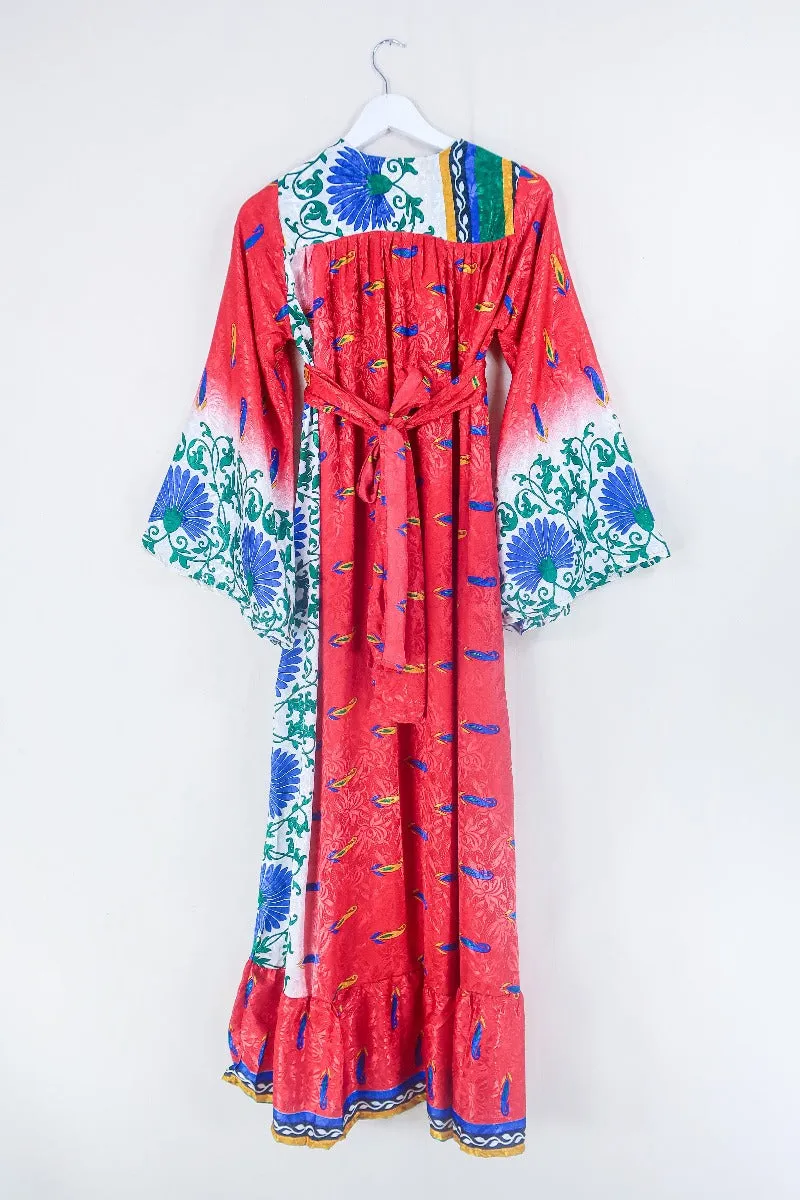 Lunar Maxi Dress - Vintage Sari - Bright Candy Red Nouveau - Size XS