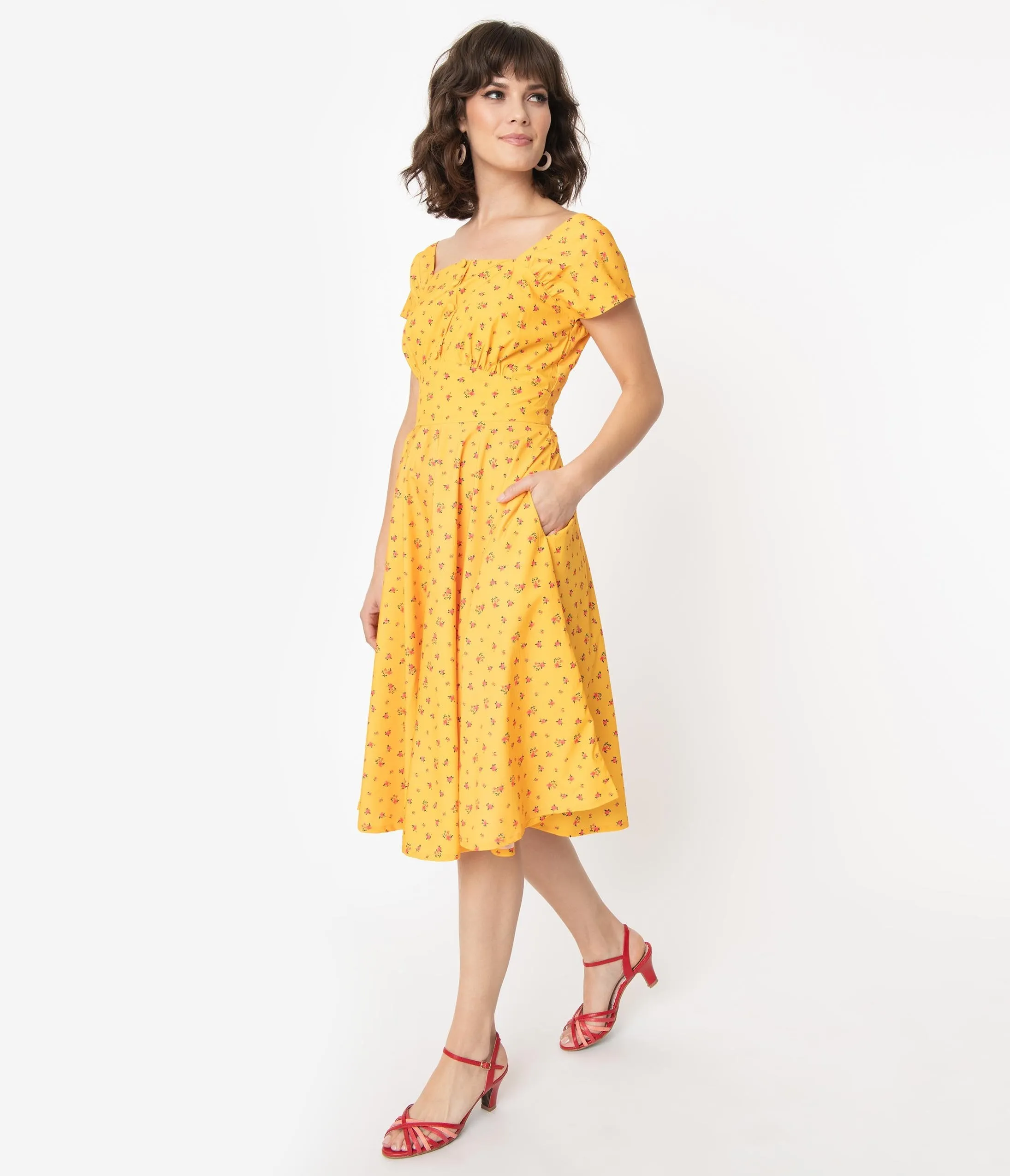 Marigold & Pink Dainty Floral Aaliyah Swing Dress