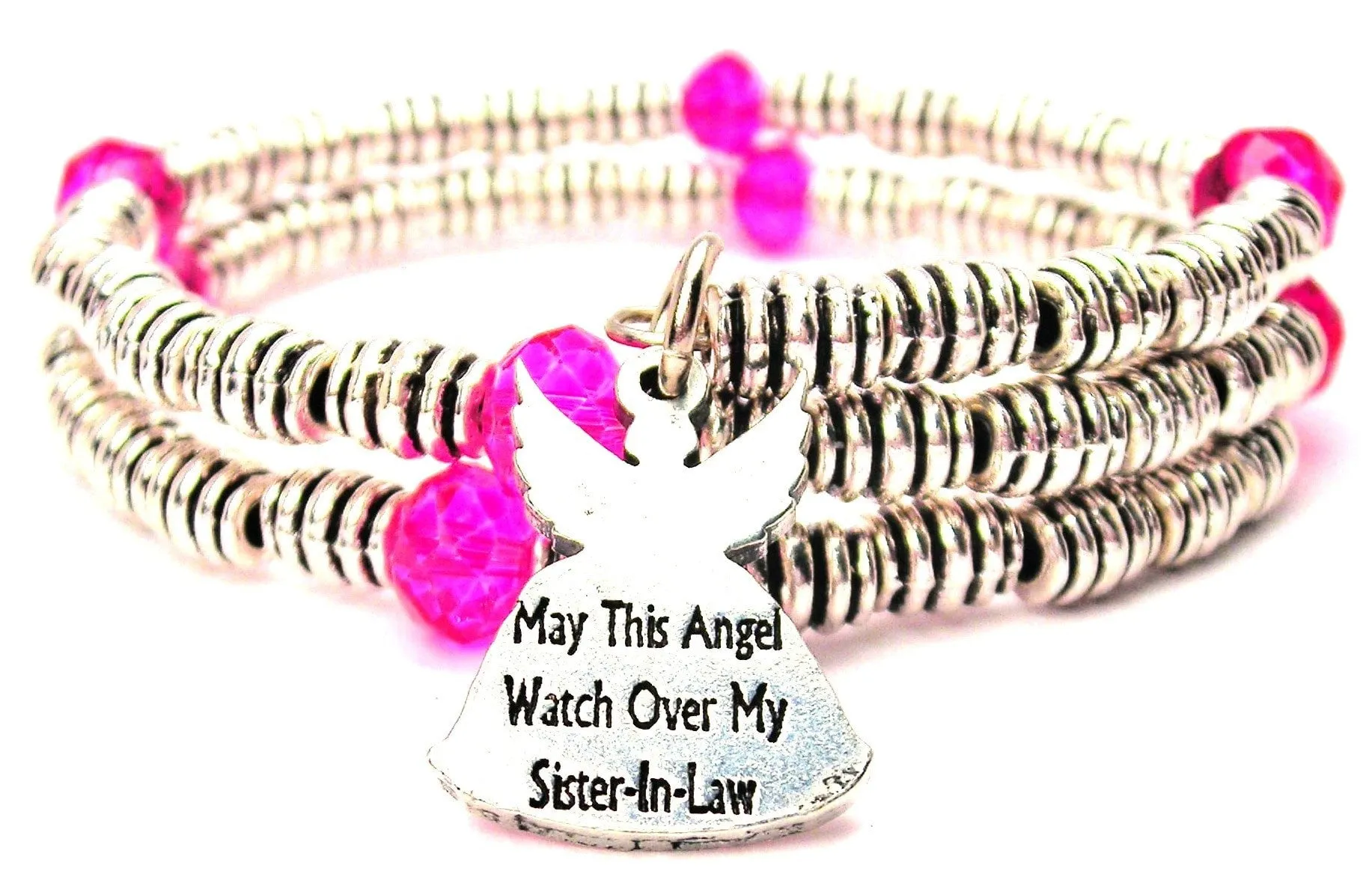 May This Angel Watch Over My Sister In Law Curly Coil Wrap Style Bangle Bracelet