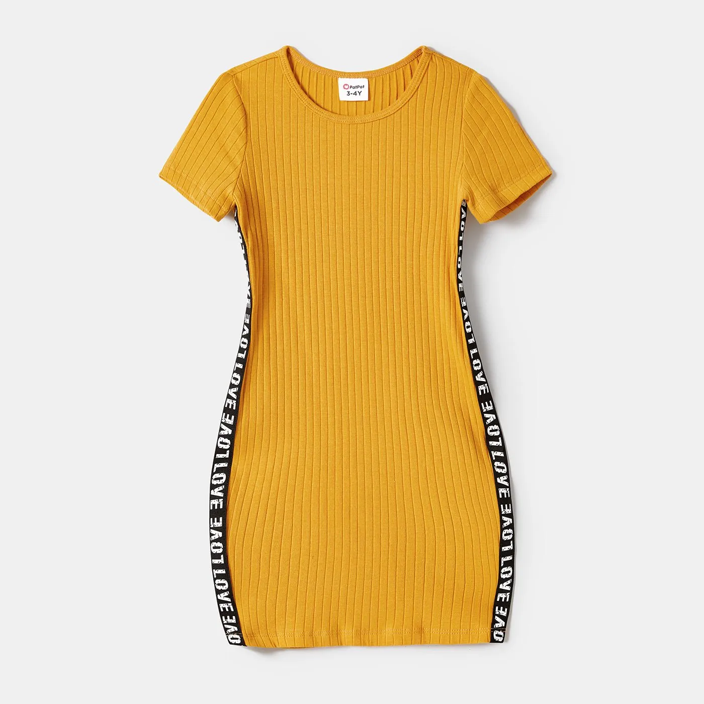 Mommy and Me Letter Tape Side Seam Short-sleeve Bodycon Dresses