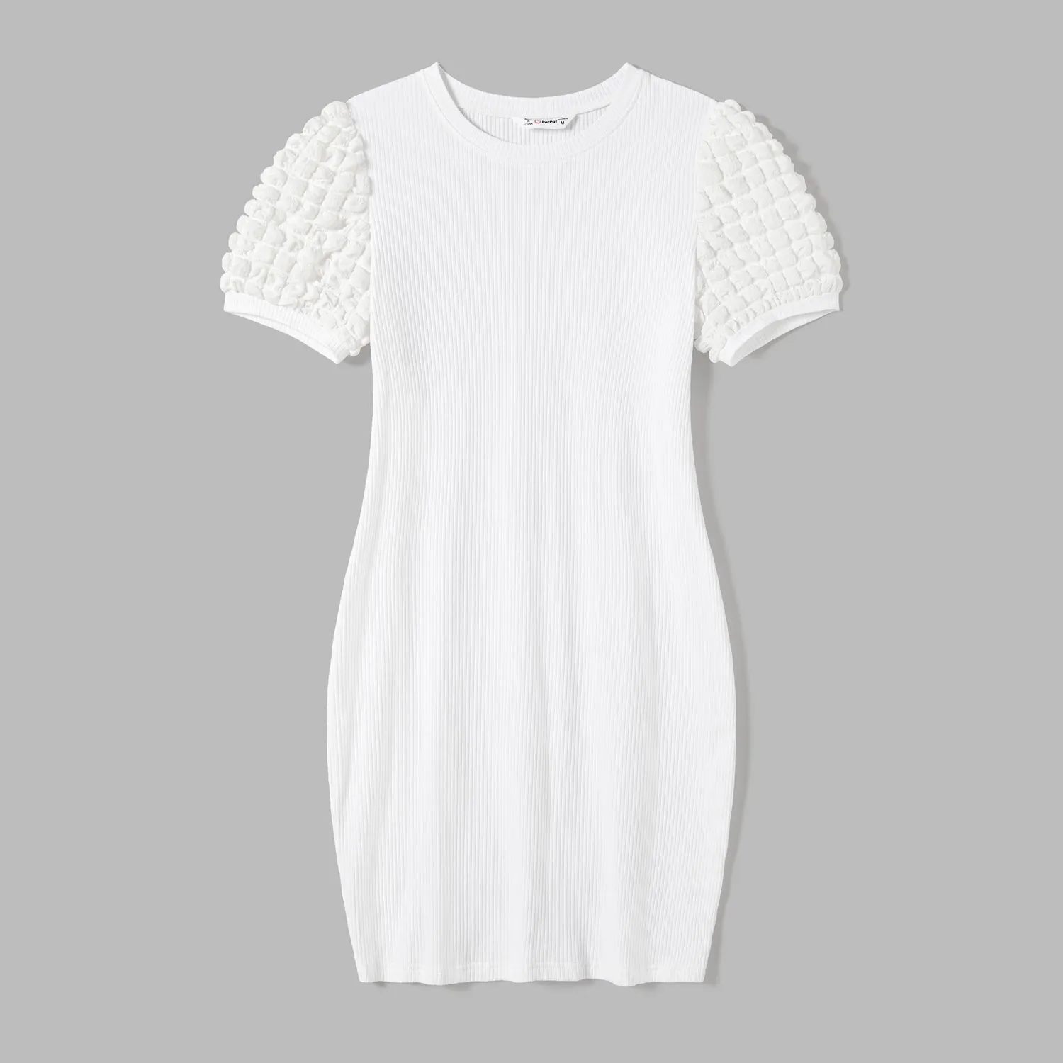 Mommy and Me Textured Puff Sleeve Rib-knit Dresses