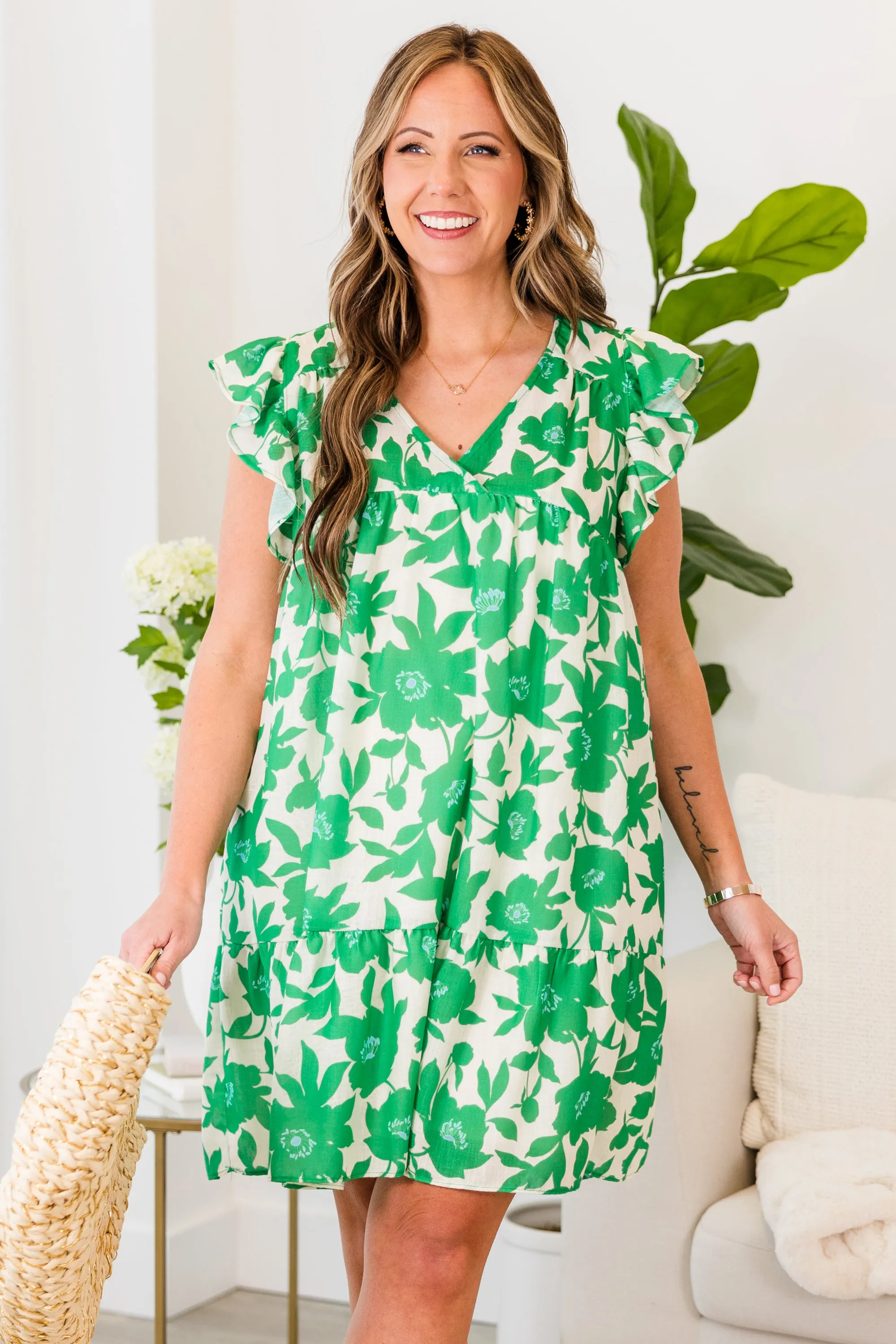 Next Big Move Dress, Green Floral