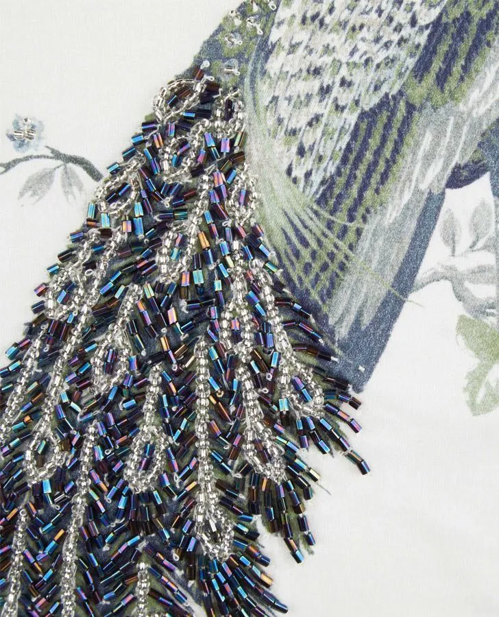 Peacock Beaded Cushion