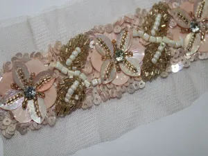 Pink & White Sequins and Beads Work Embroidered Border