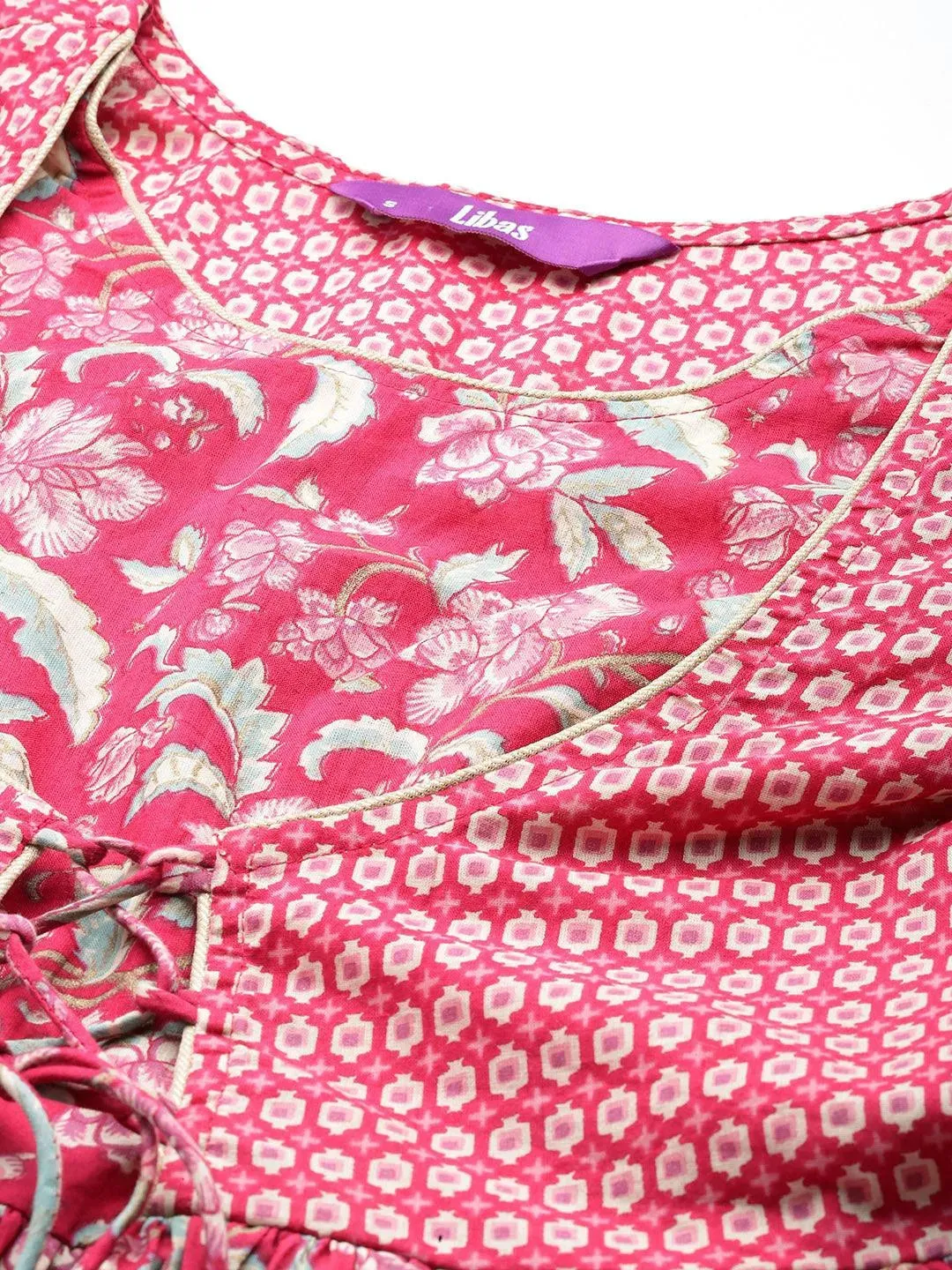 Pink Printed Cotton Fit and Flared Dress