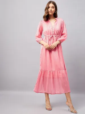 Pink Striped A-line Midi Dress
