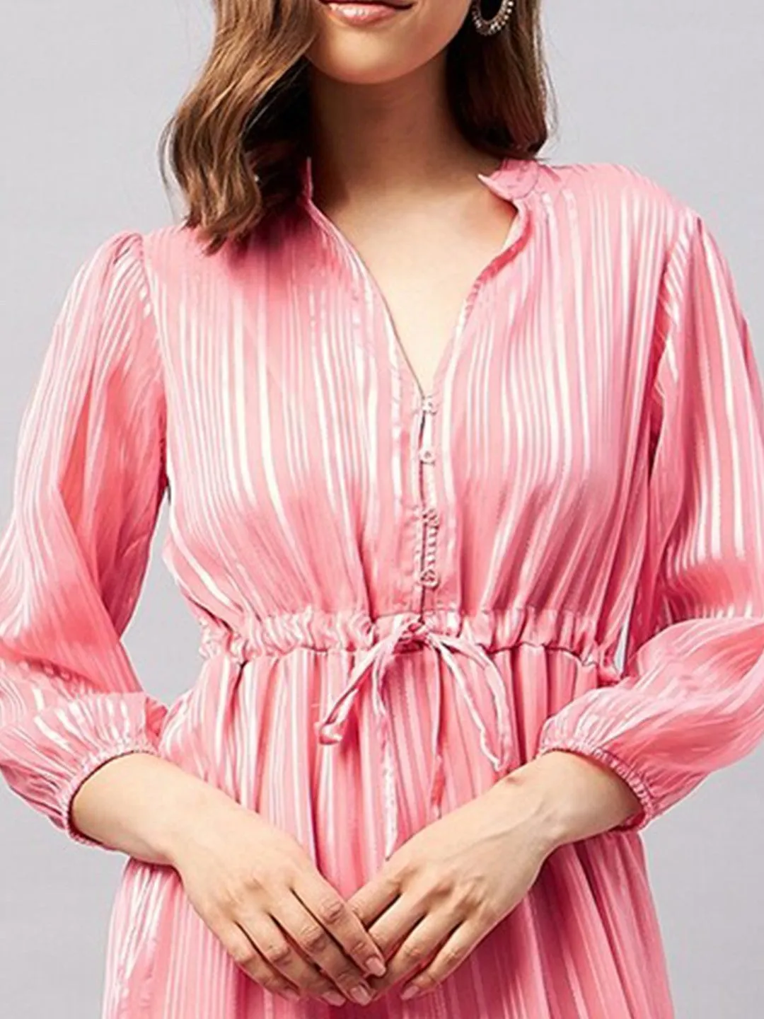 Pink Striped A-line Midi Dress