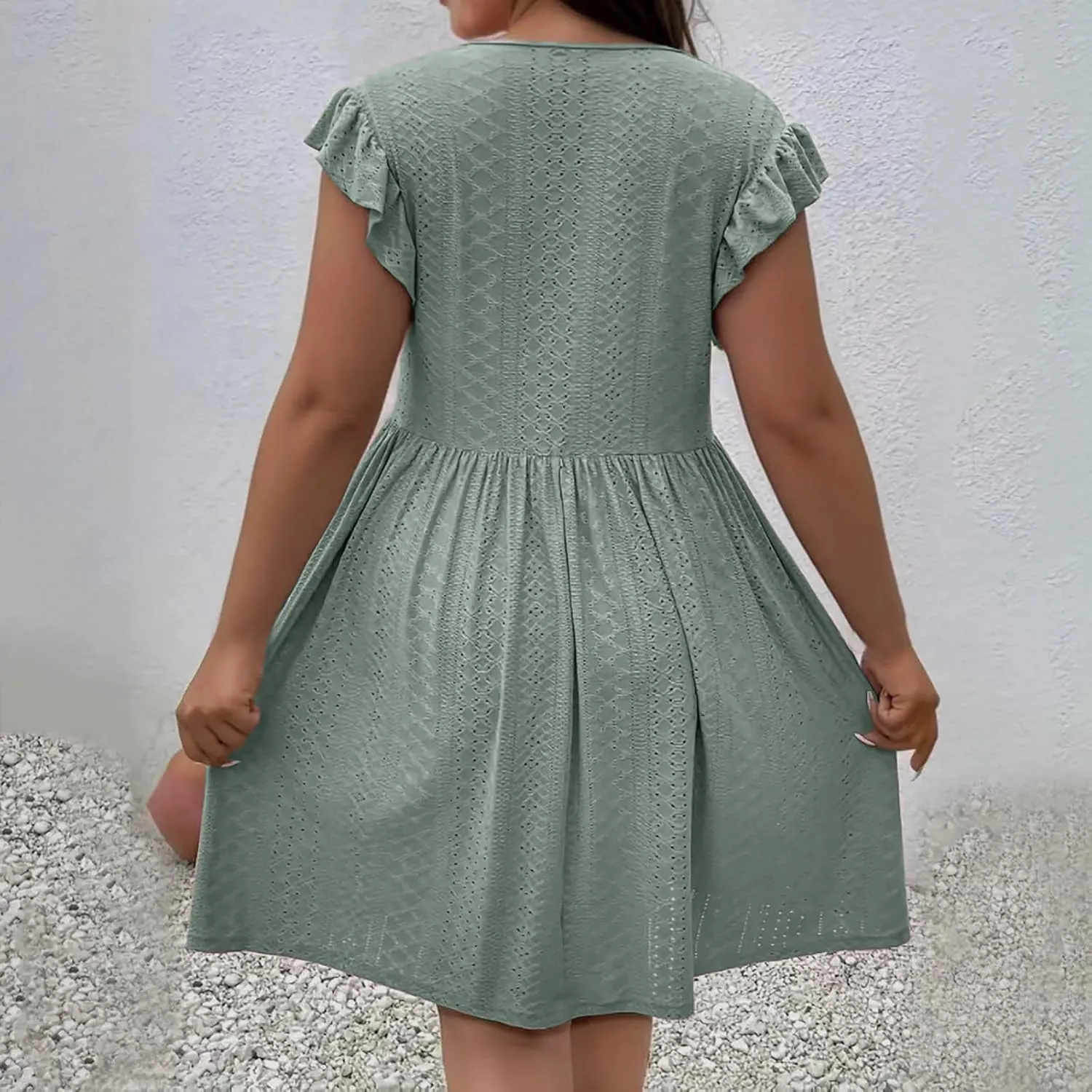 Plus Size Dresses for Curvy Women Criss Cross V Neck Ruffle Sleeve Mini Dress High Waist Hollow Out Lounge Dress