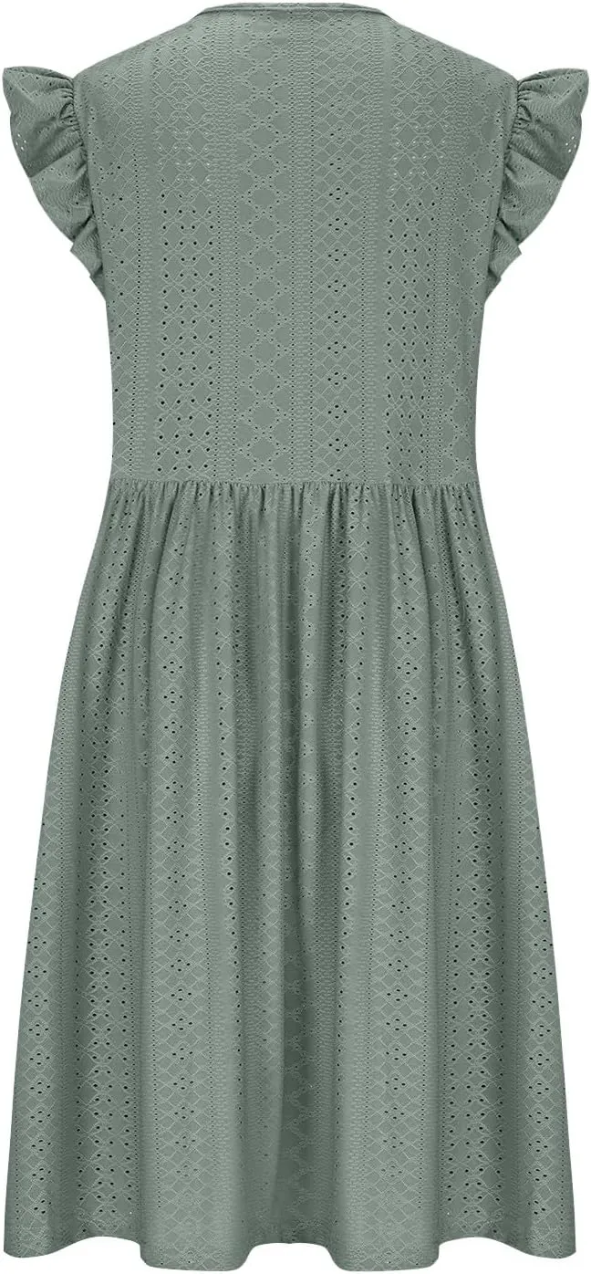 Plus Size Dresses for Curvy Women Criss Cross V Neck Ruffle Sleeve Mini Dress High Waist Hollow Out Lounge Dress