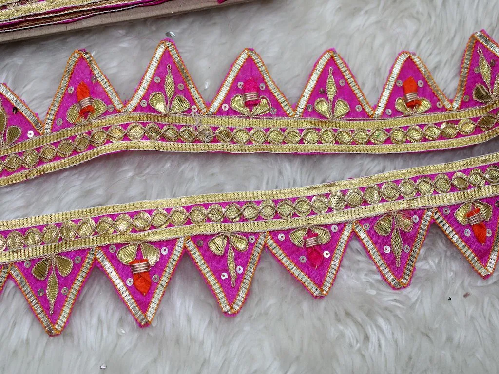 Purple Triangle Gota Work Embroidered Border