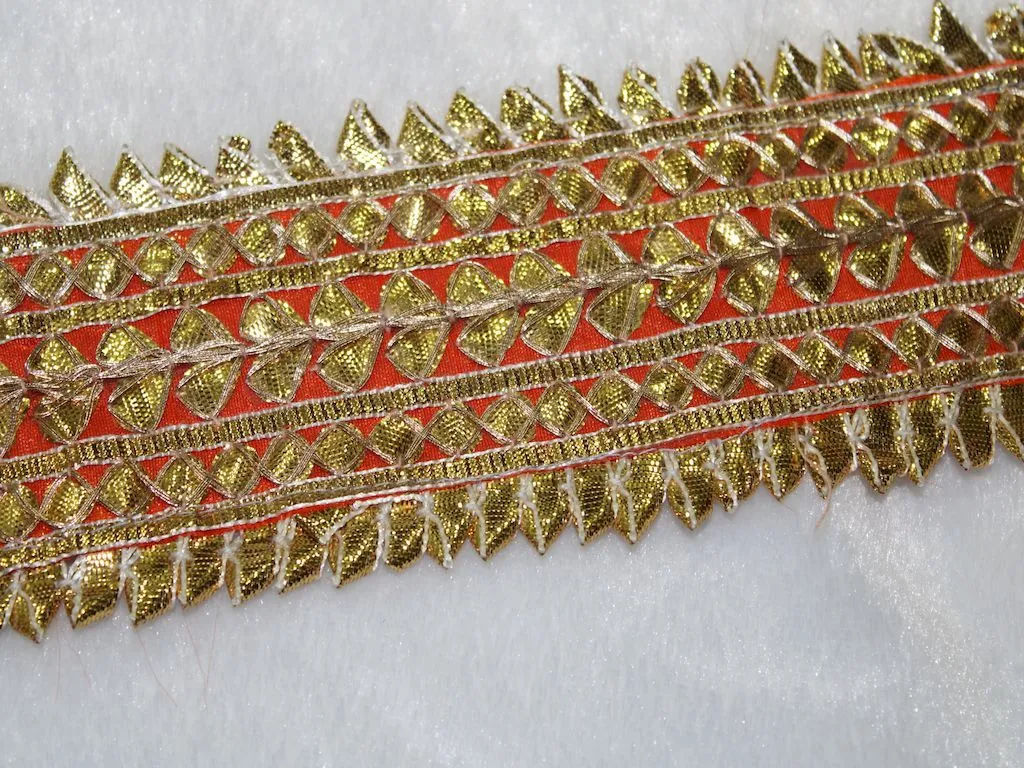 Red & Golden Designer Gota Work Embroidered Border