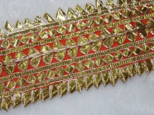 Red & Golden Designer Gota Work Embroidered Border
