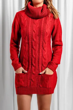 Red Cowl Neck Sweater Dress