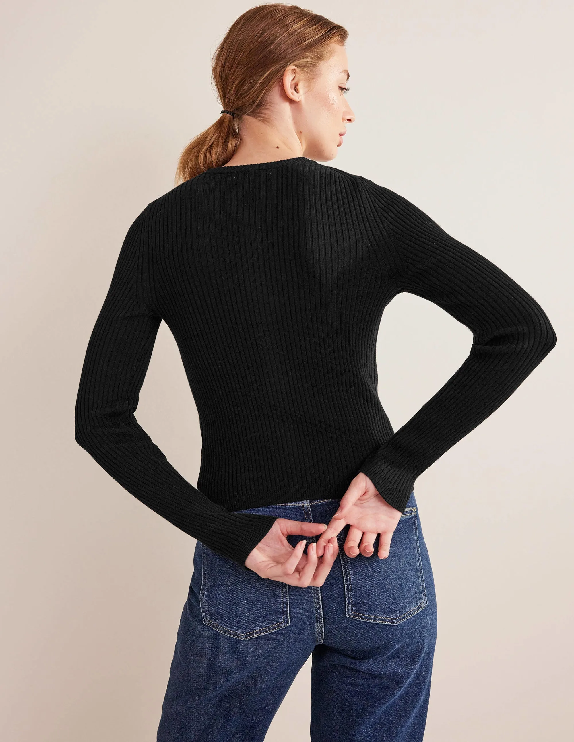 Ribbed Detail Cardigan-Black