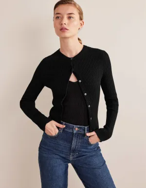 Ribbed Detail Cardigan-Black