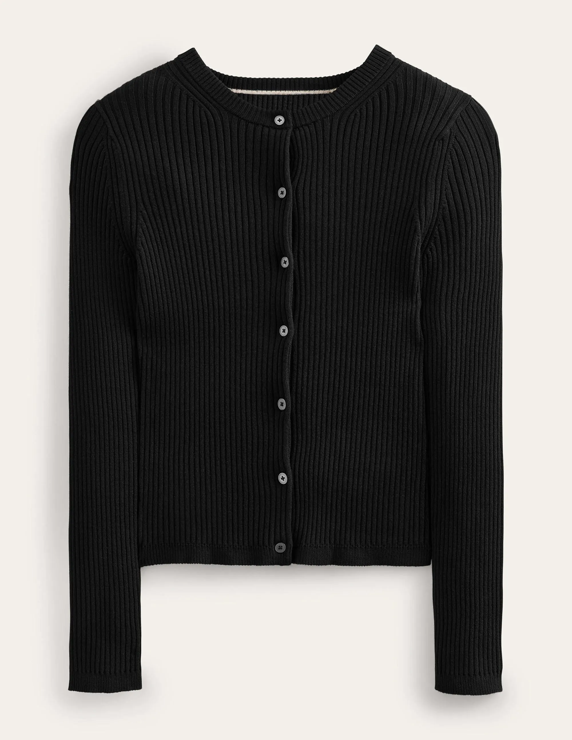 Ribbed Detail Cardigan-Black