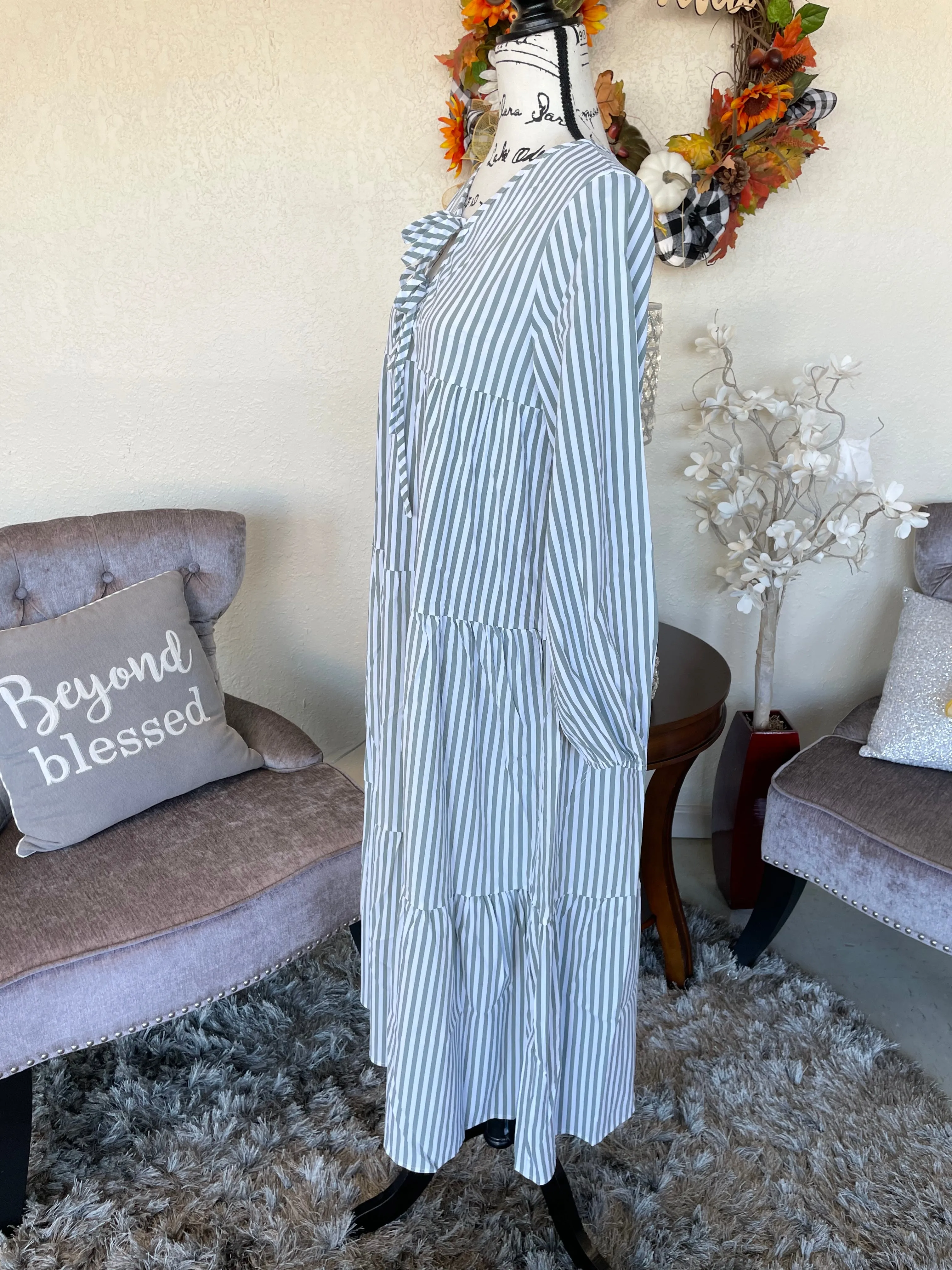 Sage Tied Neck Dress
