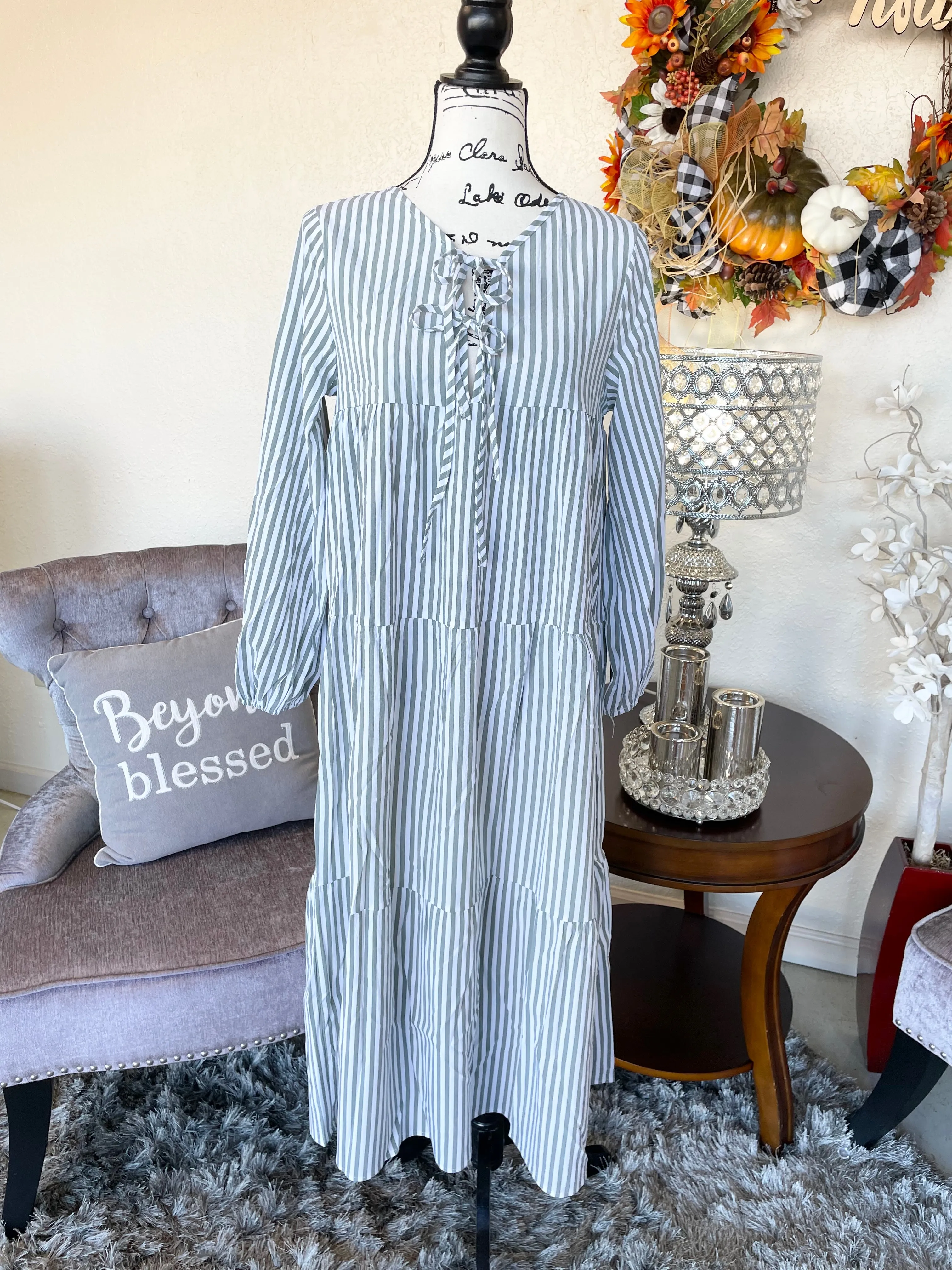 Sage Tied Neck Dress