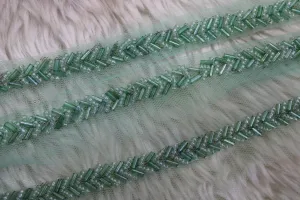 Sea Green Embellished Hand Beads Work Embroidered Lace