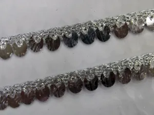 Silver Fancy Sequins Work Trim Lace