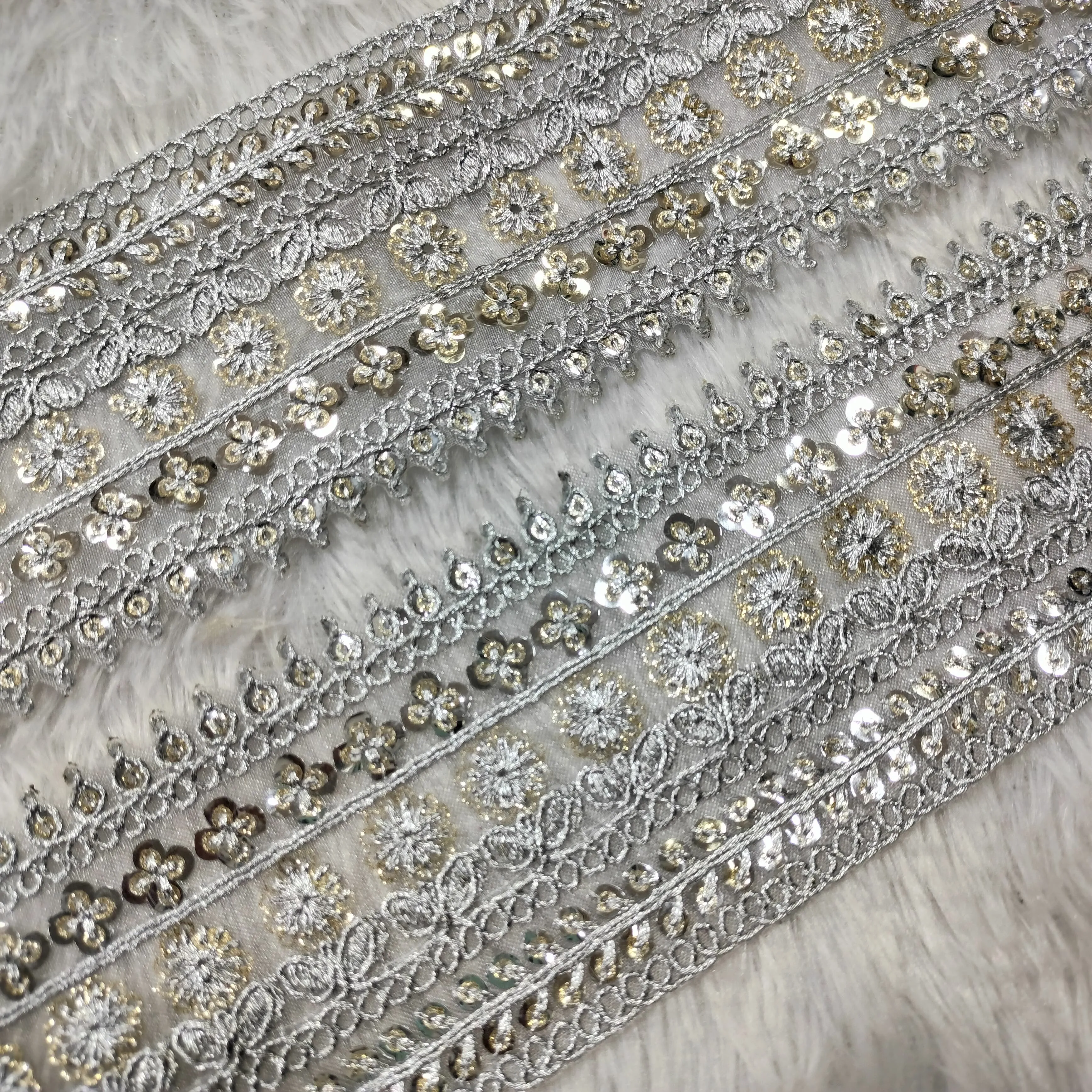 Silver Fancy Sequins Work Trim
