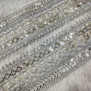 Silver Fancy Sequins Work Trim