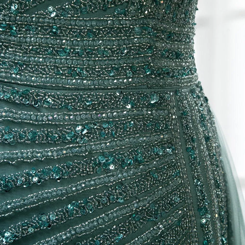 Stephanie High Split Beaded Gown