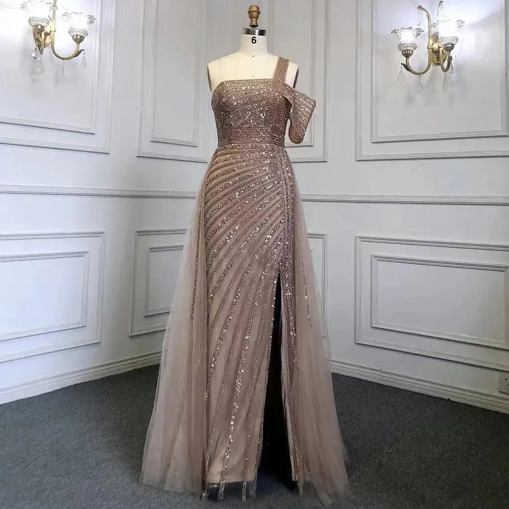Stephanie High Split Beaded Gown