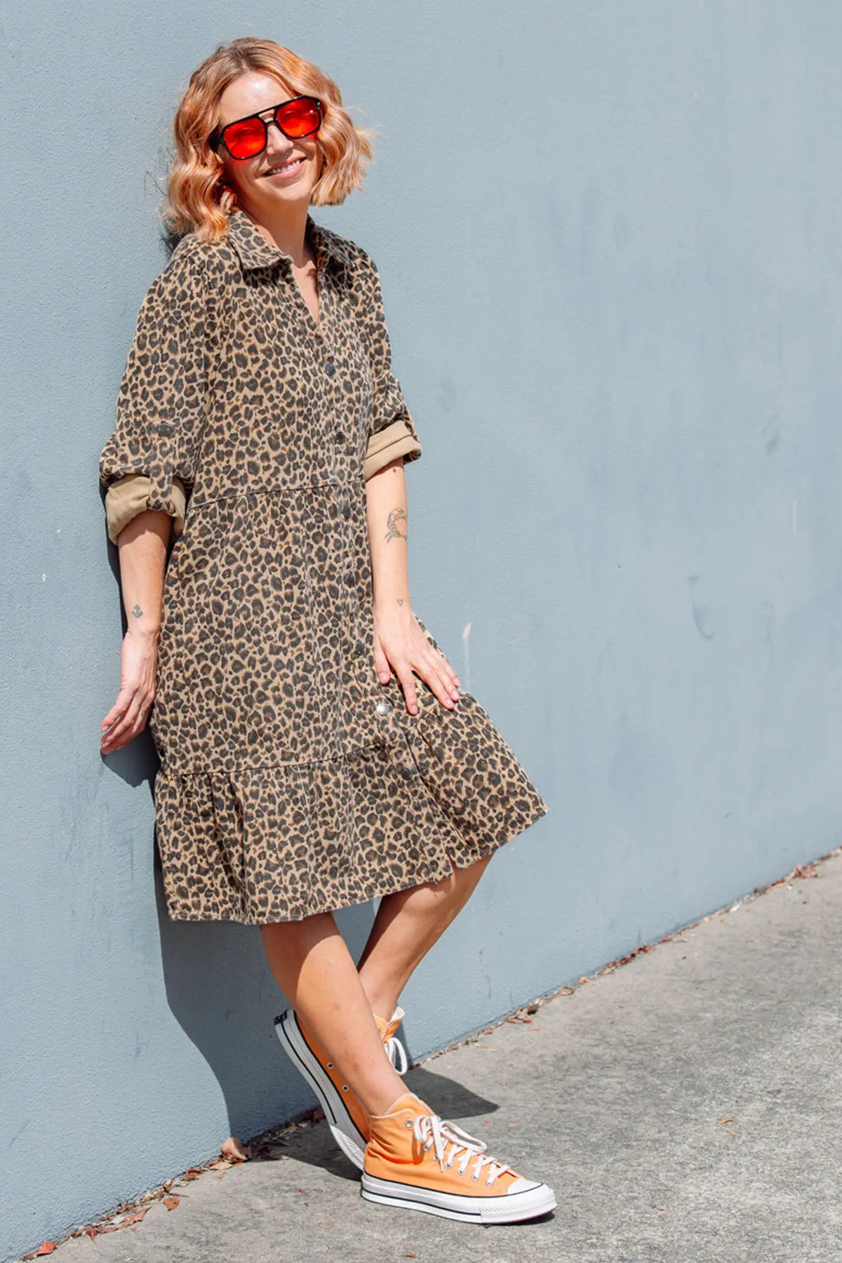 Street Denim Dress - Leopard
