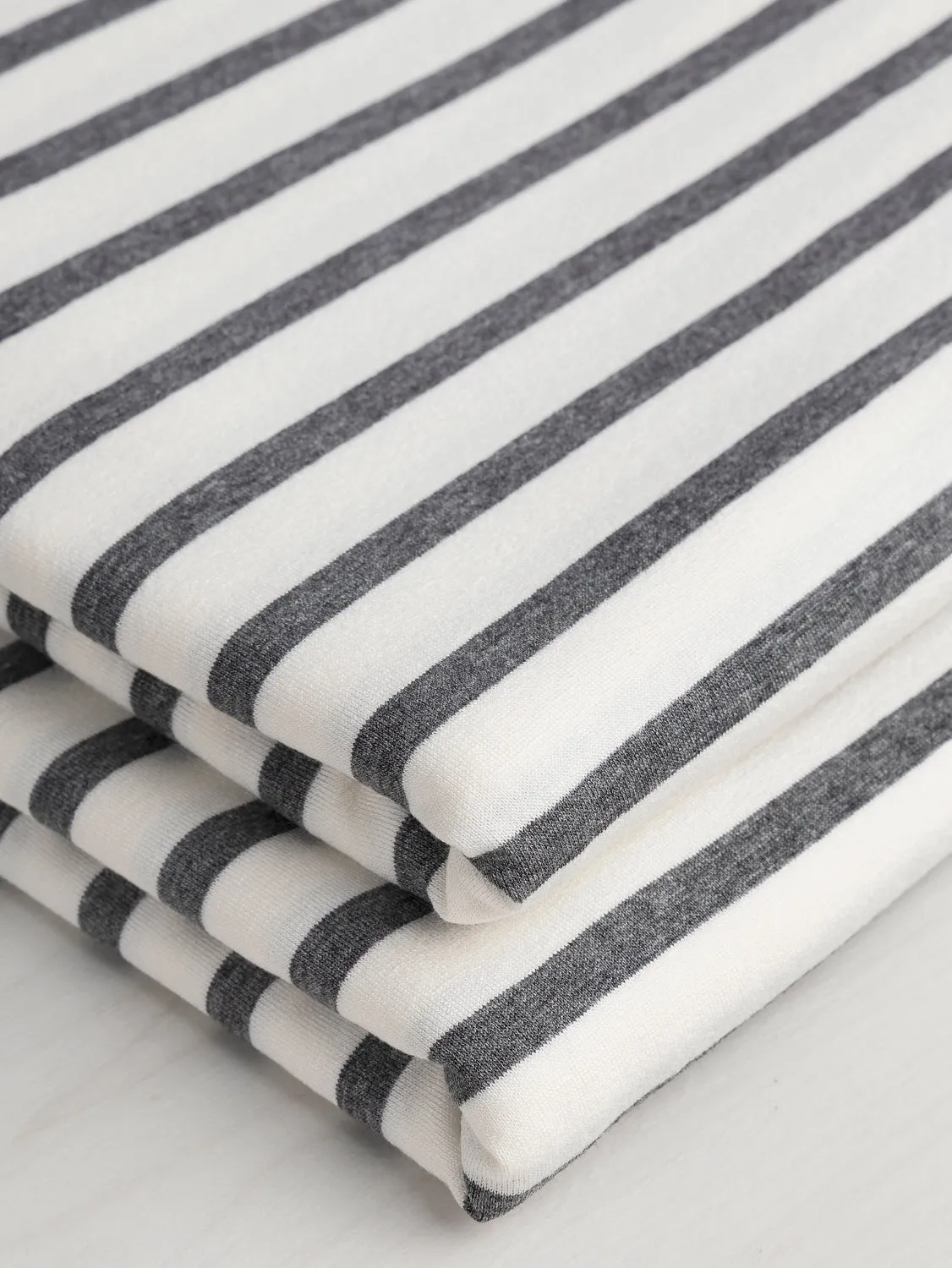 Stripe EcoVero Rayon Spandex Jersey Knit - Cream   Grey