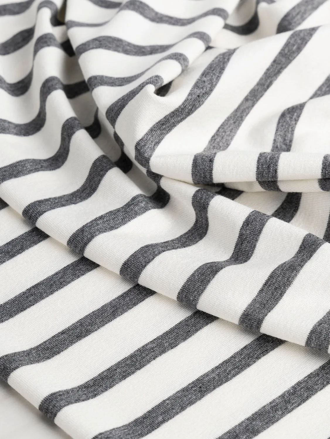 Stripe EcoVero Rayon Spandex Jersey Knit - Cream   Grey