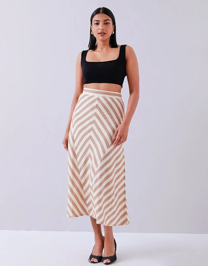 Striped Flared Midi Skirt