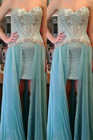 Sweetheart Beaded Modest Cute Girly Blue Prom Dresses PFP1155