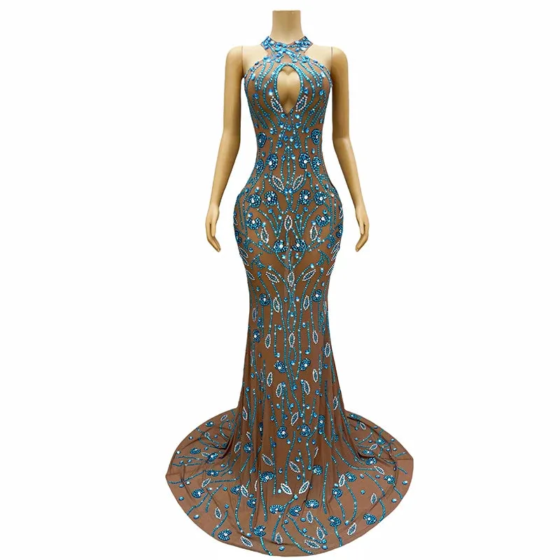 Trend4us Women's Floral Beaded Crystal Mermaid Gown