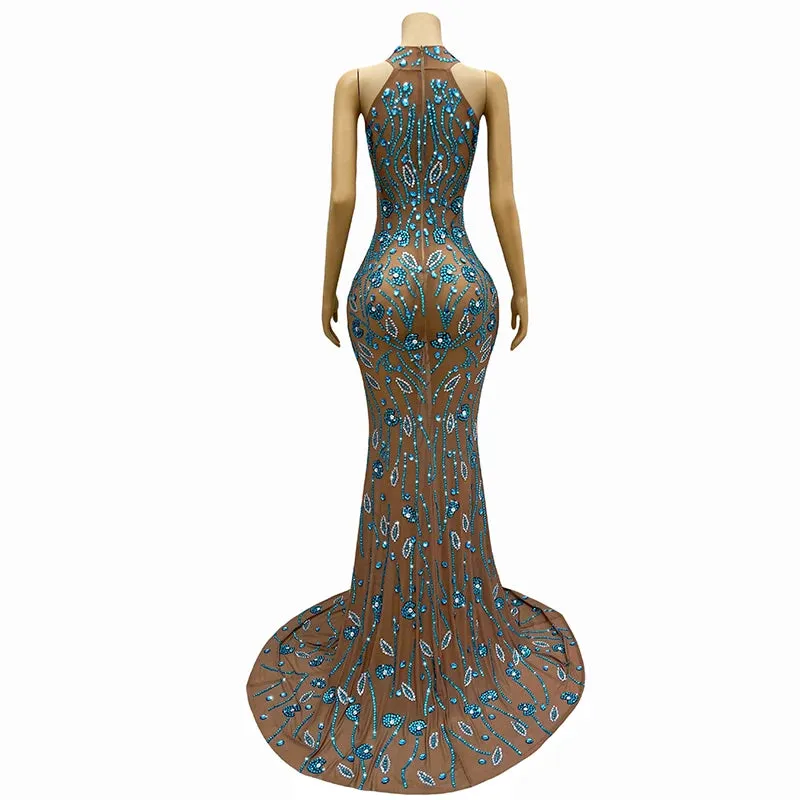 Trend4us Women's Floral Beaded Crystal Mermaid Gown